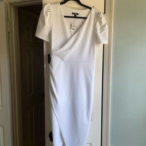 Express White Midi Dress with Puff Sleeves